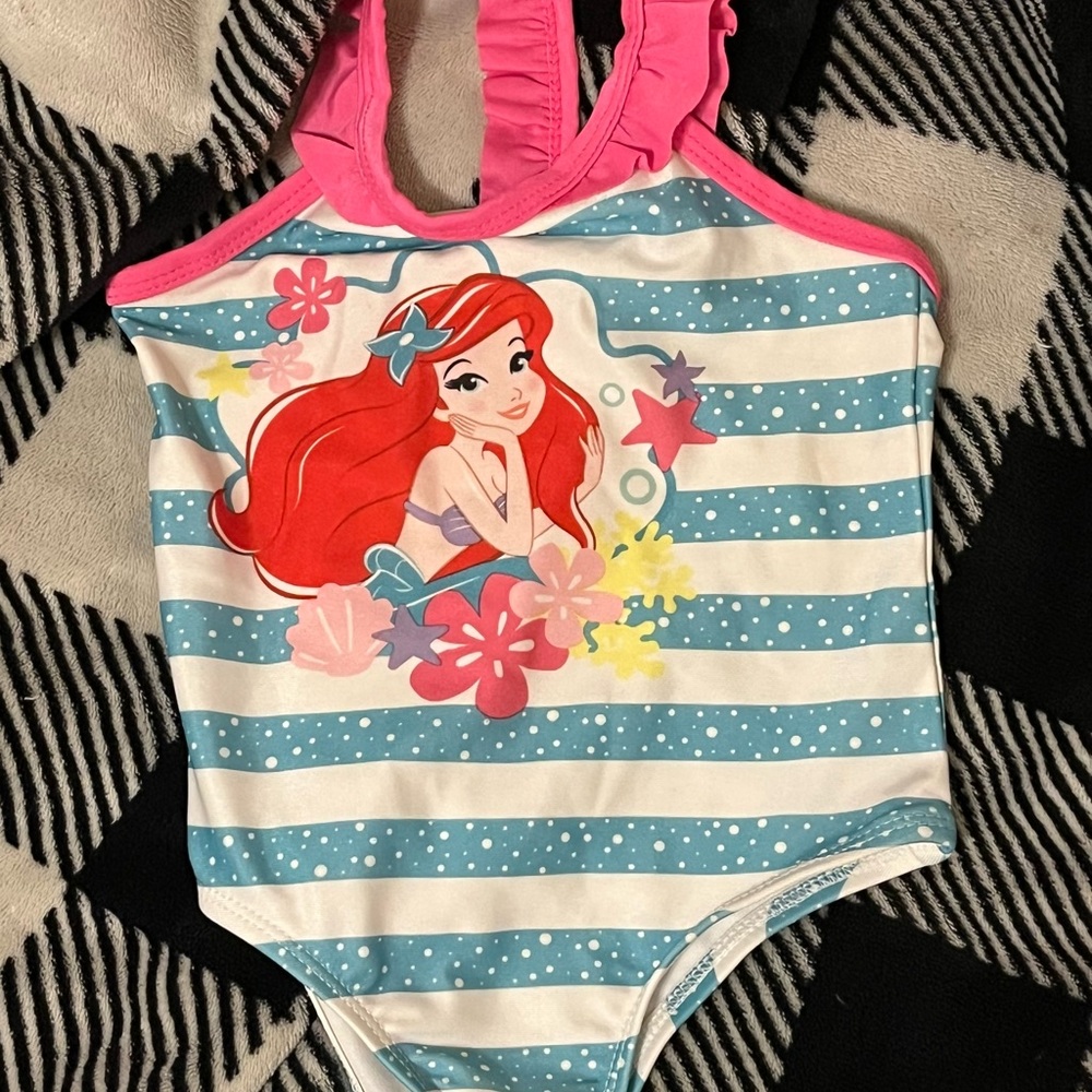 Disney Little Mermaid Baby Pink and White Swimsuit Infant Size 24M